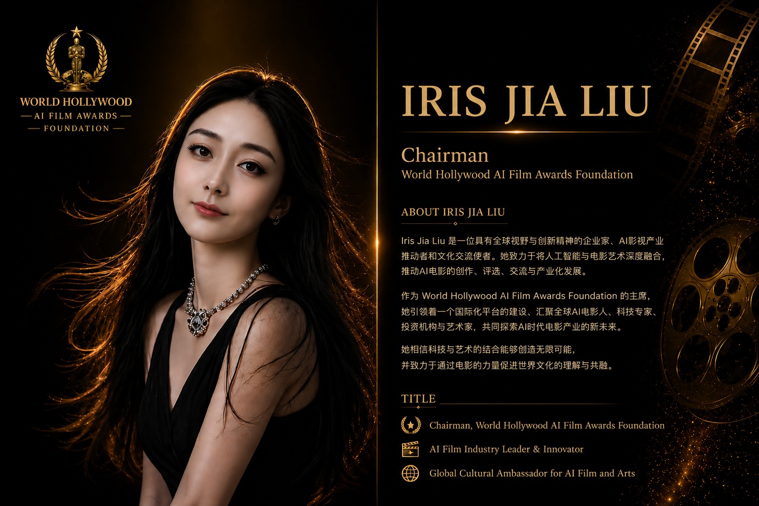 Iris Jia Liu, Chairman of World Hollywood AI Film Awards Foundation